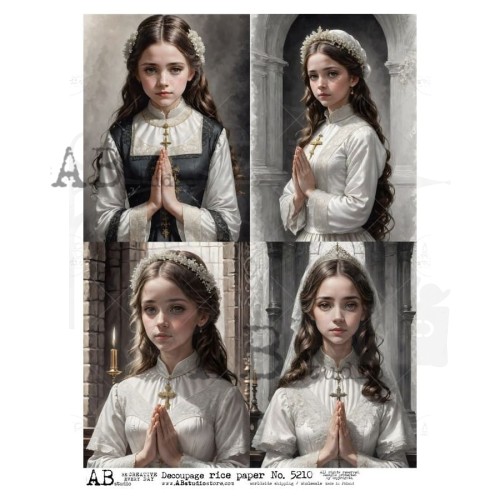 Papier ryżowy do decoupage A4 Pierwsza Komunia Święta - dziewczynki - 4 karty ID-5210 ABstudio