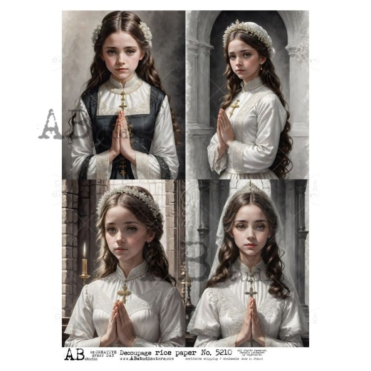 Papier ryżowy do decoupage A4 Pierwsza Komunia Święta - dziewczynki - 4 karty ID-5210 ABstudio