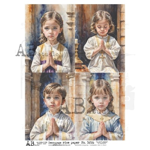 Papier ryżowy do decoupage A4 Pierwsza Komunia Święta - dzieci - 4 karty ID-5216 ABstudio