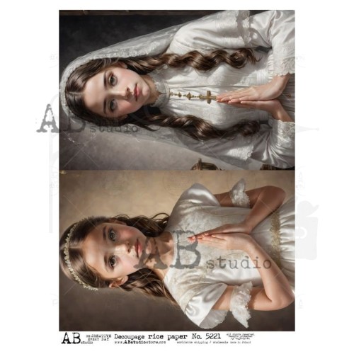 Papier ryżowy do decoupage A4 Pierwsza Komunia Święta - dziewczynki - 2 karty ID-5221 ABstudio