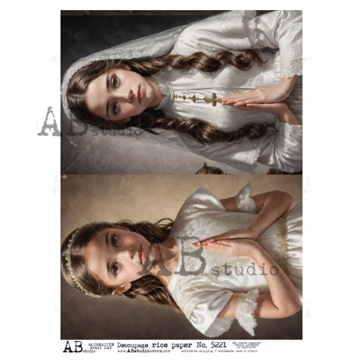 Papier ryżowy do decoupage A4 Pierwsza Komunia Święta - dziewczynki - 2 karty ID-5221 ABstudio