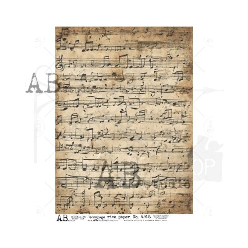 Papier ryżowy do decoupage A4 Nuty Stary arkusz z nutami ID-4916 ABstudio
