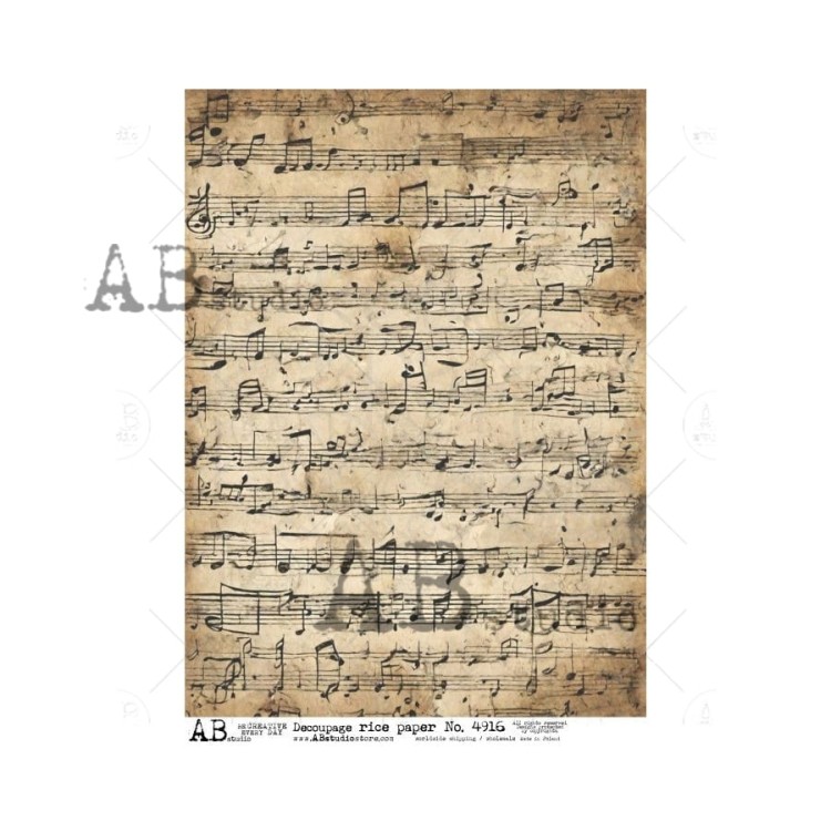 Papier ryżowy do decoupage A4 Nuty Stary arkusz z nutami ID-4916 ABstudio