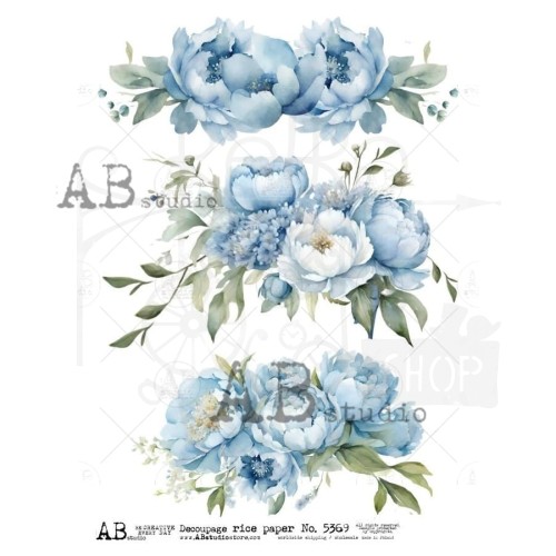 Papier ryżowy do decoupage A4 Kwiaty Niebieskie peonie ID-5369 ABstudio