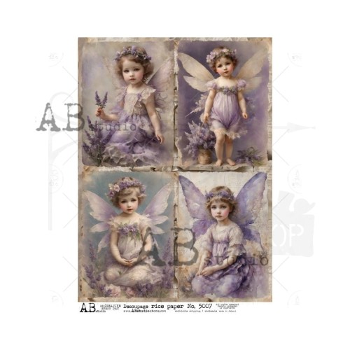 Papier ryżowy do decoupage A4 Wróżki w fiolecie - 4 karty ID-5007 ABstudio