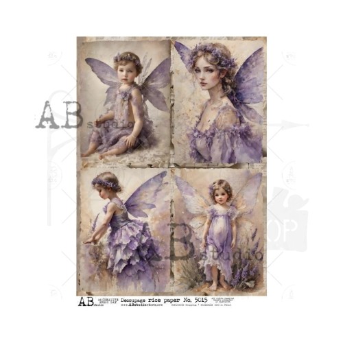 Papier ryżowy do decoupage A4 Wróżki w fiolecie - 4 karty ID-5015 ABstudio