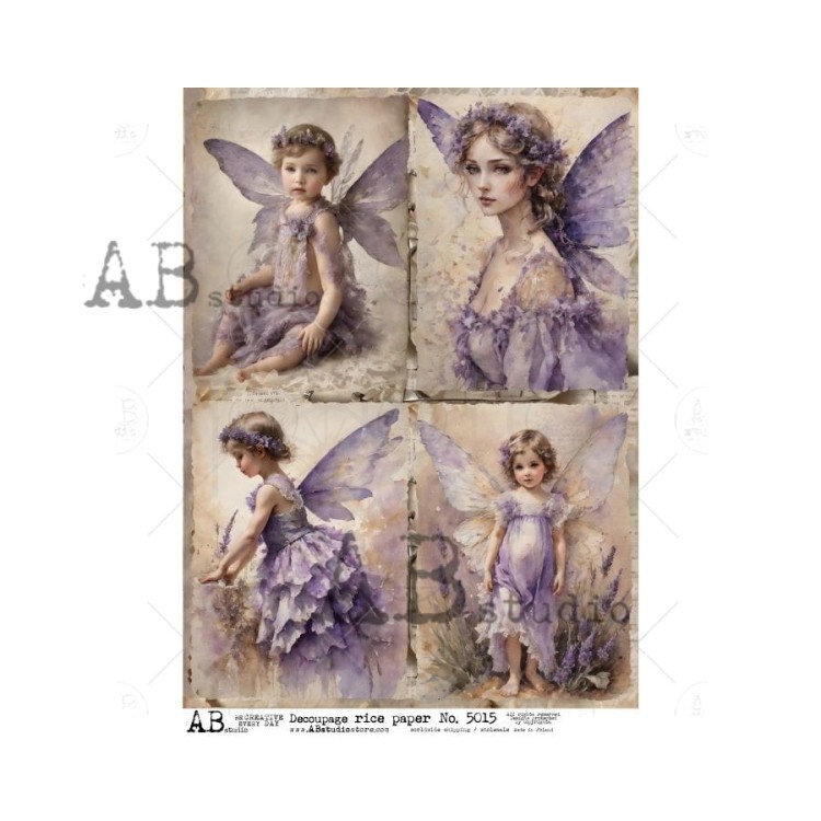 Papier ryżowy do decoupage A4 Wróżki w fiolecie - 4 karty ID-5015 ABstudio