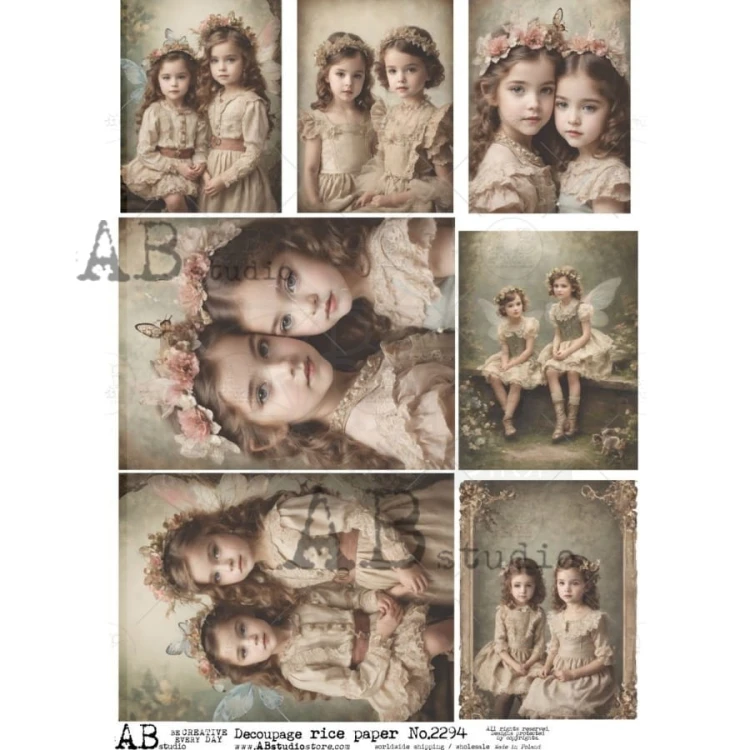 Papier ryżowy do decoupage A4 Dziewczynki Portrety retro - 7 kart ID-2294 ABstudio