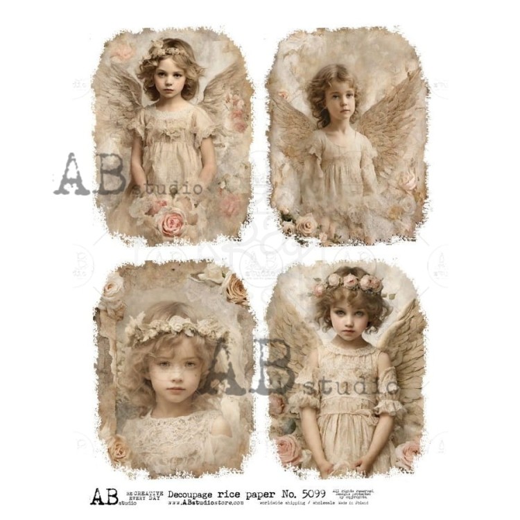 Papier ryżowy do decoupage A4 Dziewczynka aniołek - 4 karty ID-5099 ABstudio