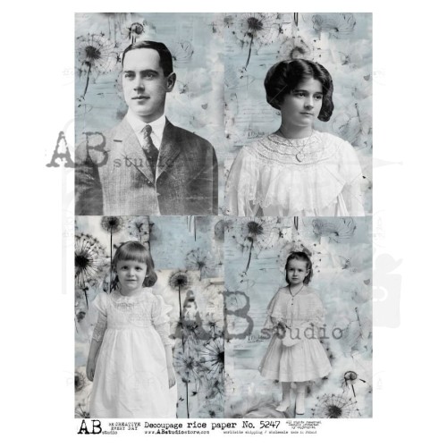 Papier ryżowy do decoupage A4 Portrety retro - 4 karty ID-5247 ABstudio