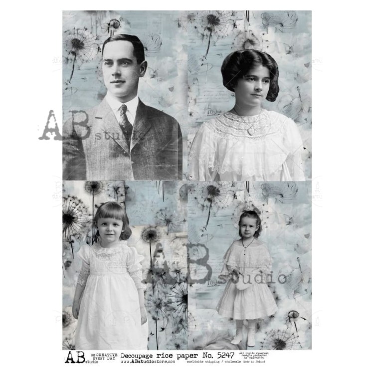 Papier ryżowy do decoupage A4 Portrety retro - 4 karty ID-5247 ABstudio