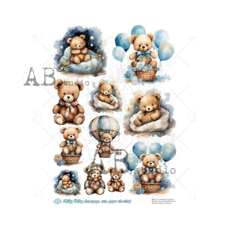 Papier ryżowy do decoupage A4 Misie ID-236 Milky Valley