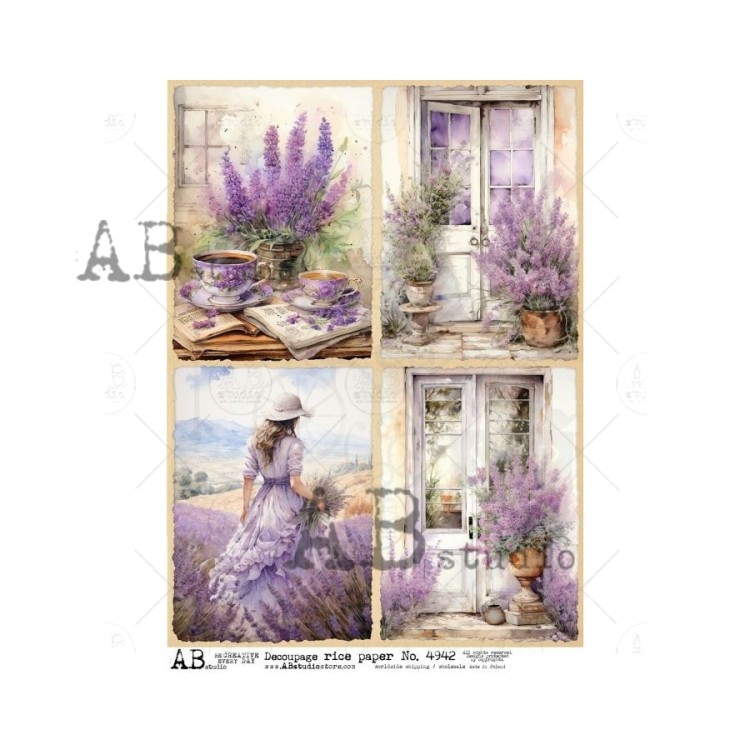 Papier ryżowy do decoupage A4 Lawenda - 4 karty ID-4942 ABstudio