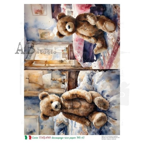 Papier ryżowy do decoupage A4 Misie - 2 karty NO.43 Carte Italiano