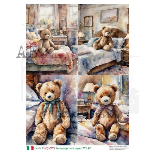 Papier ryżowy do decoupage A4 Misie - 4 karty NO.42 Carte Italiano