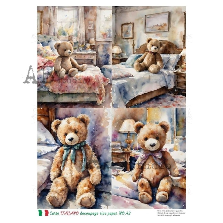 Papier ryżowy do decoupage A4 Misie - 4 karty NO.42 Carte Italiano