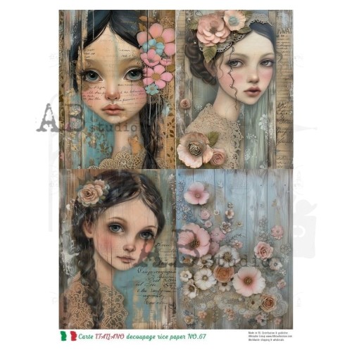 Papier ryżowy do decoupage A4 Dziewczynka - 4 karty NO.67 Carte Italiano