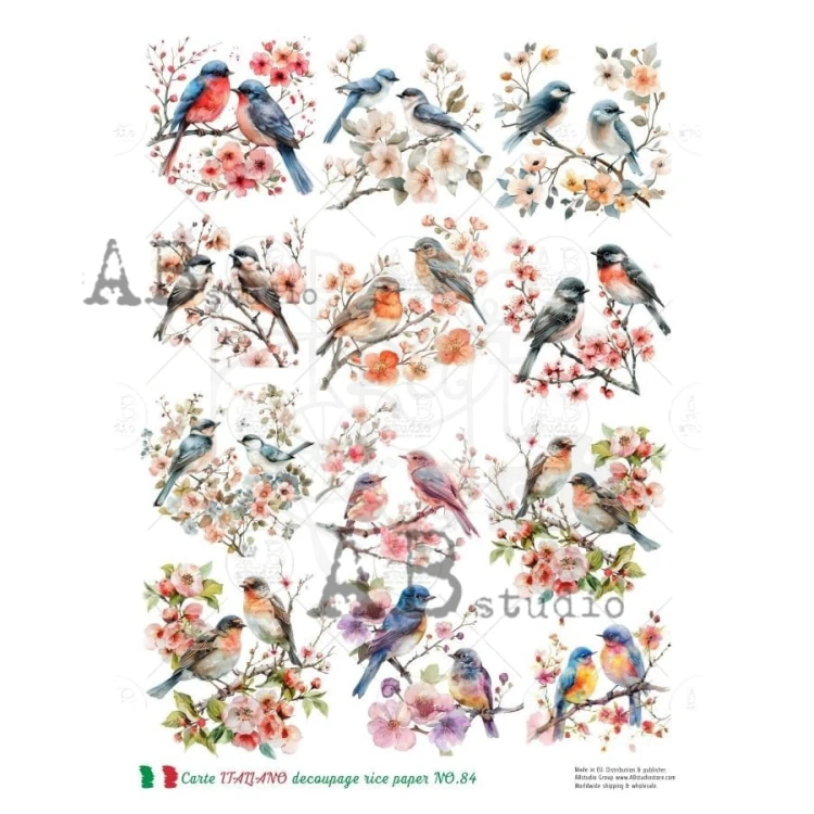 Papier ryżowy do decoupage A4 Ptaki NO.84 Carte Italiano
