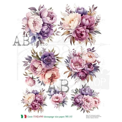 Papier ryżowy do decoupage A4 Peonie NO.113 Carte Italiano