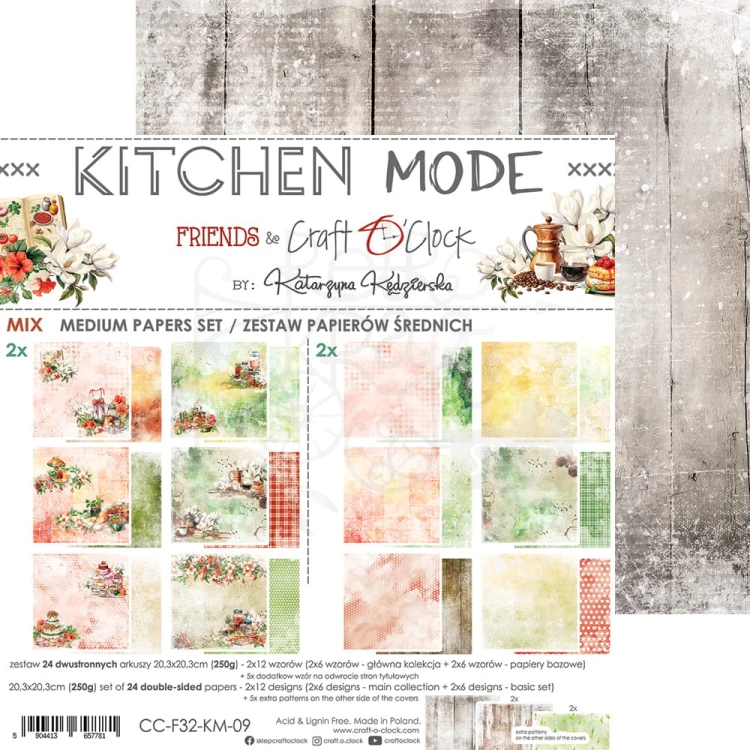 Zestaw papierów do scrapbookingu 20x20 Kitchen Mode Mix CC-F32-KM-09 Craft O’Clock