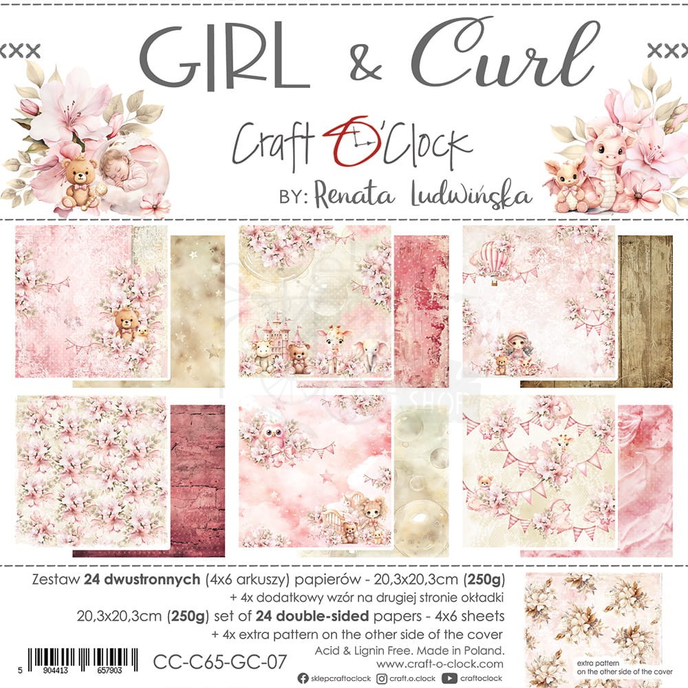 Zestaw papierów do scrapbookingu 20x20 Girl &amp; Curl CC-C65-GC-07 Craft O’Clock