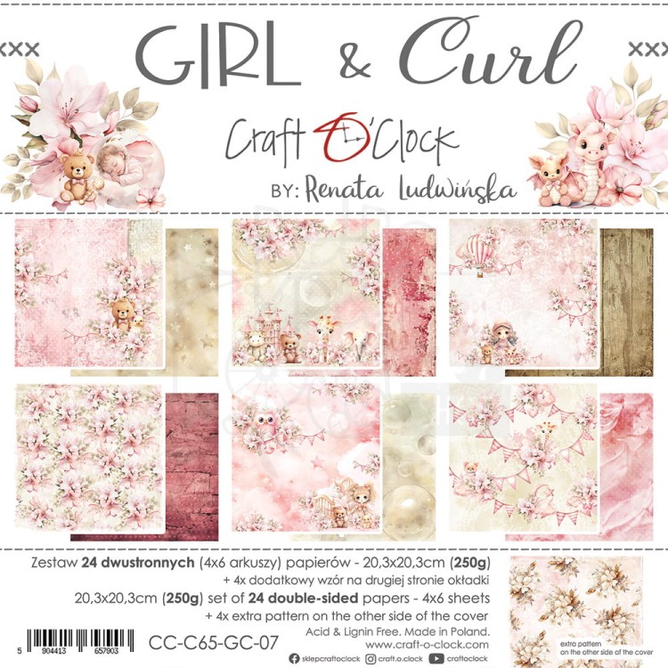 Zestaw papierów do scrapbookingu 20x20 Girl &amp; Curl CC-C65-GC-07 Craft O’Clock