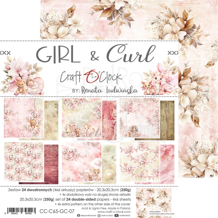 Zestaw papierów do scrapbookingu 20x20 Girl &amp; Curl CC-C65-GC-07 Craft O’Clock