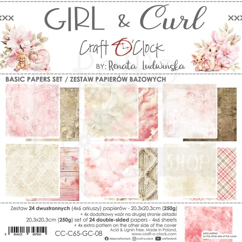 Zestaw papierów bazowych 20x20 Girl &amp; Curl Basic CC-C65-GC-08 Craft O’Clock