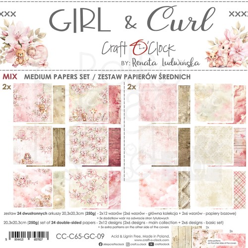 Zestaw papierów do scrapbookingu 20x20 Girl &amp; Curl Mix CC-C65-GC-09 Craft O’Clock