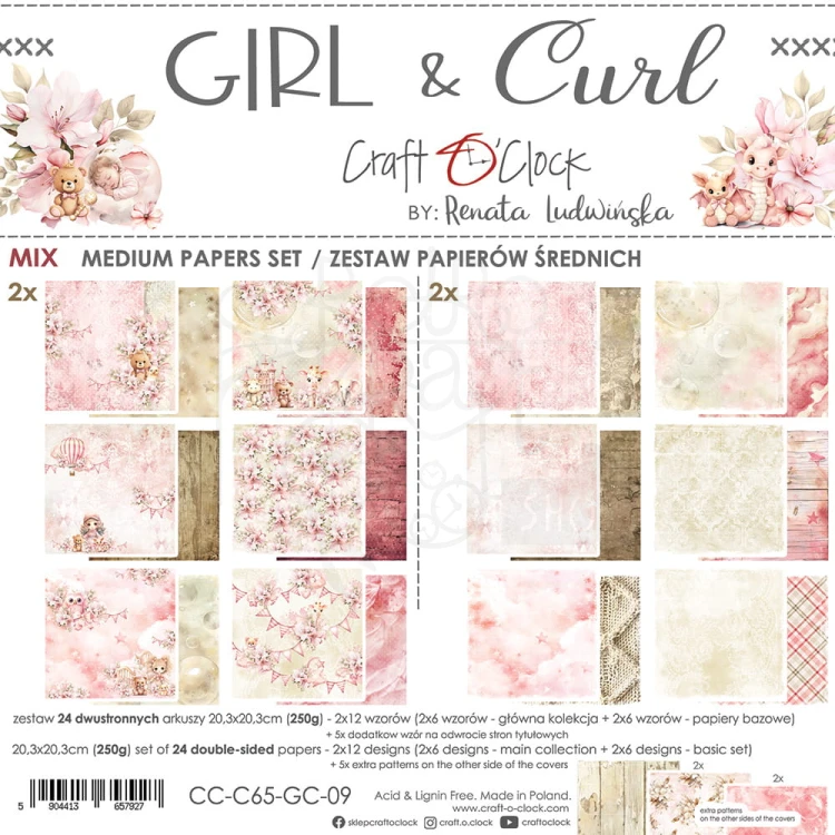 Zestaw papierów do scrapbookingu 20x20 Girl &amp; Curl Mix CC-C65-GC-09 Craft O’Clock