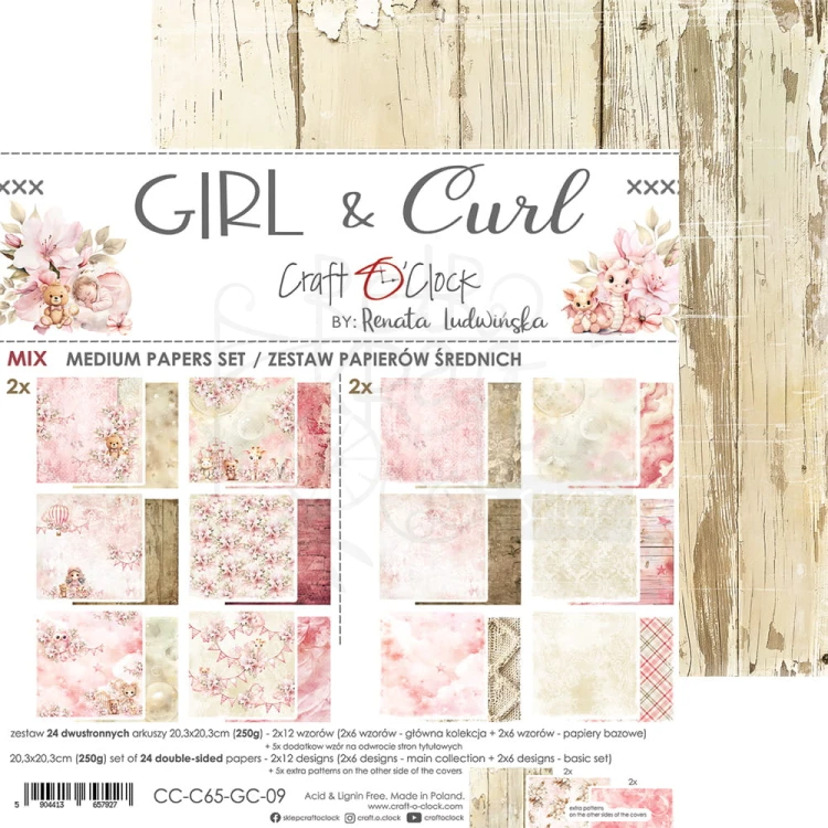 Zestaw papierów do scrapbookingu 20x20 Girl &amp; Curl Mix CC-C65-GC-09 Craft O’Clock