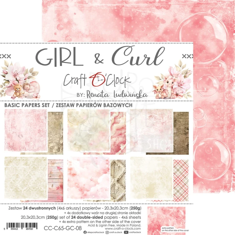 Zestaw papierów do scrapbookingu 20x20 Girl &amp; Curl Mix CC-C65-GC-09 Craft O’Clock