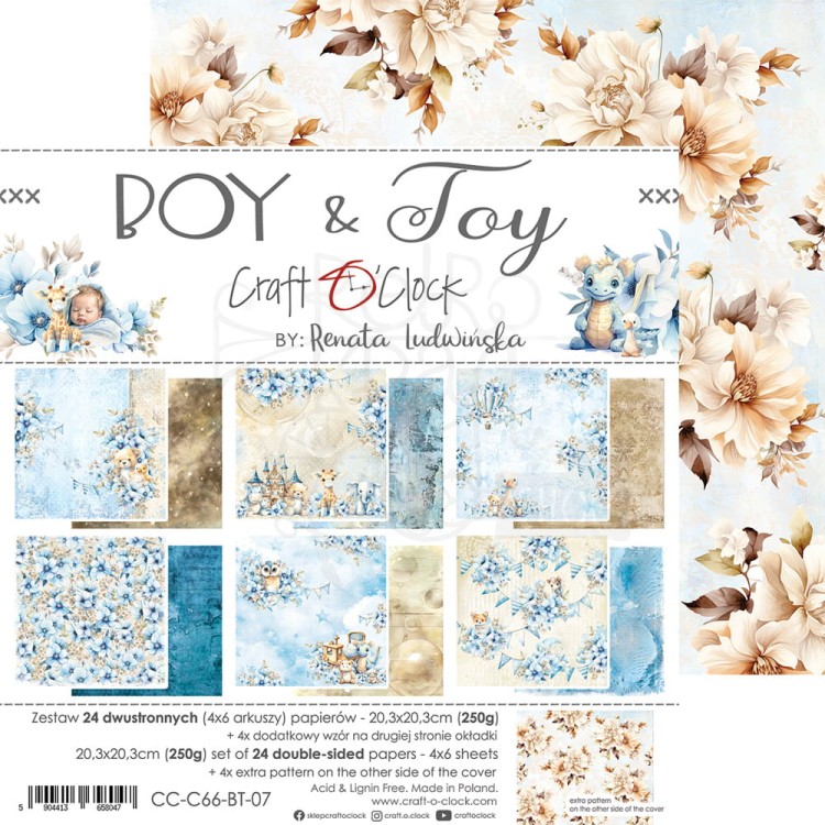 Zestaw papierów do scrapbookingu 20x20 Boy &amp; Toy CC-C66-BT-07 Craft O’Clock