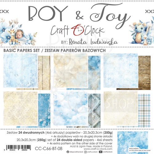 Zestaw papierów bazowych 20x20 Boy &amp; Toy Basic CC-C66-BT-08 Craft O’Clock