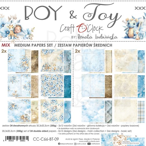 Zestaw papierów do scrapbookingu 20x20 Boy &amp; Toy Mix CC-C66-BT-09 Craft O’Clock