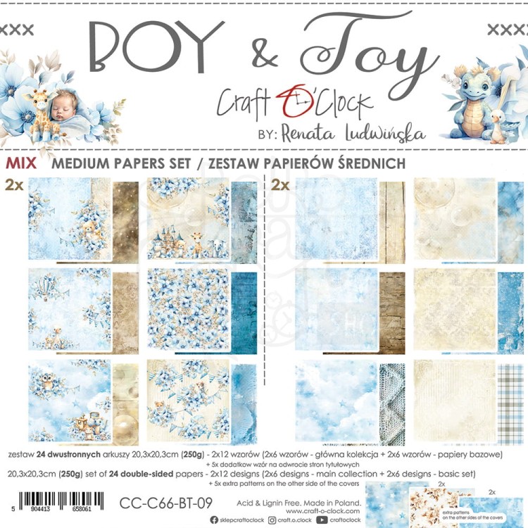 Zestaw papierów do scrapbookingu 20x20 Boy &amp; Toy Mix CC-C66-BT-09 Craft O’Clock