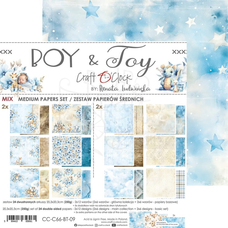 Zestaw papierów do scrapbookingu 20x20 Boy &amp; Toy Mix CC-C66-BT-09 Craft O’Clock