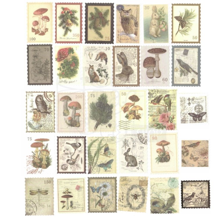 Naklejki do scrapbookingu i art journalingu - Znaczki pocztowe 60 szt