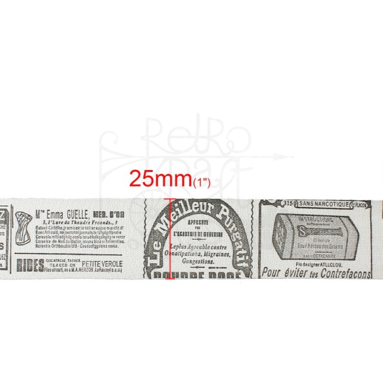 Wstążka bawełniana taśma z napisami retro 25mm