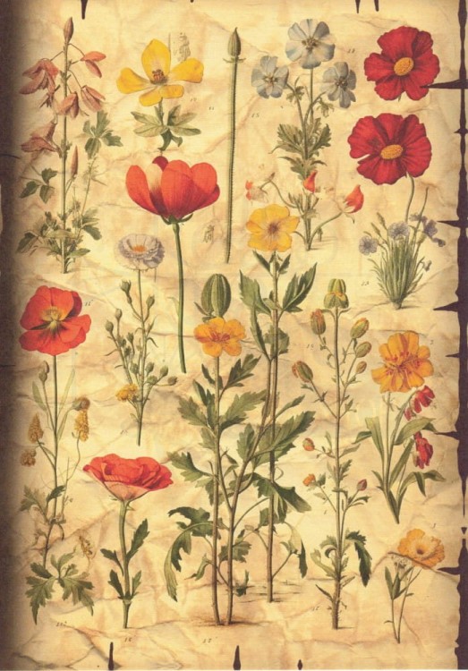 Zestaw papierów do art journalingu 14x20 Botanical 1 kwiaty grzyby retro