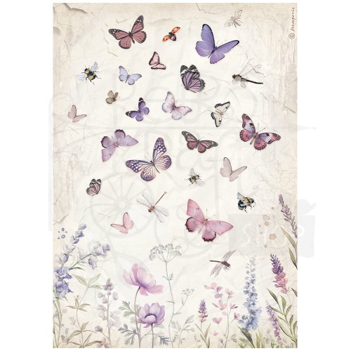 Papier ryżowy do decoupage A4 Lavender Motylki DFSA4884 Stamperia