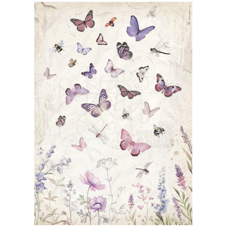 Papier ryżowy do decoupage A4 Lavender Motylki DFSA4884 Stamperia