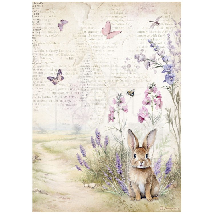 Papier ryżowy do decoupage A4 Lavender Zajączek DFSA4883 Stamperia
