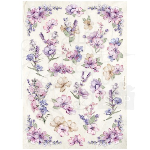 Papier ryżowy do decoupage A4 Lavender Kwiatki DFSA4881 Stamperia