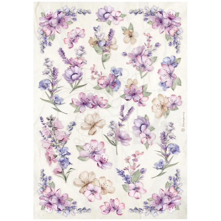 Papier ryżowy do decoupage A4 Lavender Kwiatki DFSA4881 Stamperia