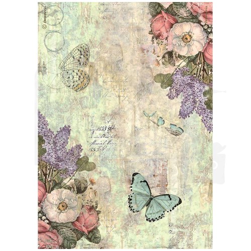 Papier ryżowy do decoupage A4 Wonderland Kwiaty i motyle DFSA4931 Stamperia