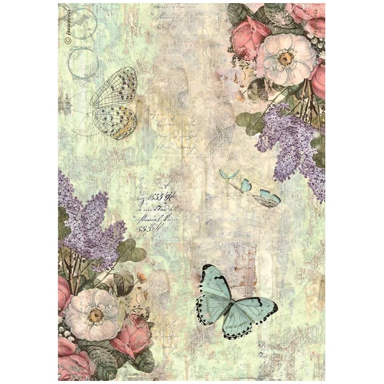 Papier ryżowy do decoupage A4 Wonderland Kwiaty i motyle DFSA4931 Stamperia