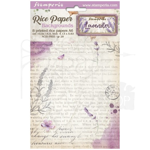 Papier ryżowy A6 Lavender Backgrounds tła - zestaw 8szt DFSAK6024 Stamperia