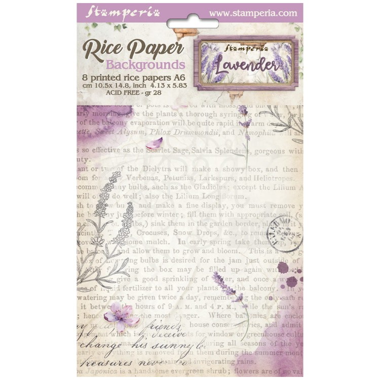 Papier ryżowy A6 Lavender Backgrounds tła - zestaw 8szt DFSAK6024 Stamperia