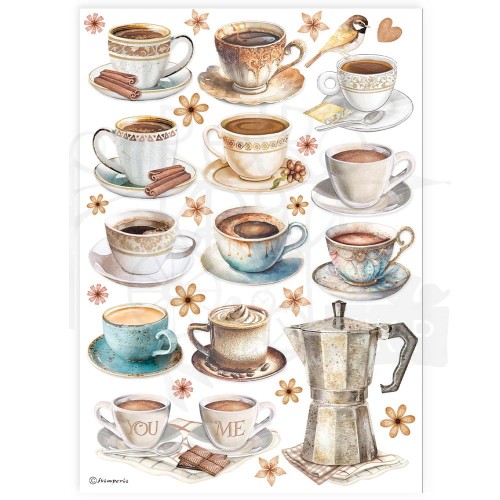 Papier ryżowy do decoupage A4 Best Sellers Filiżanki DFSA4912 Stamperia